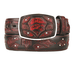King Exotic Genuine Caiman Cut-Out Design Western Belt - Black