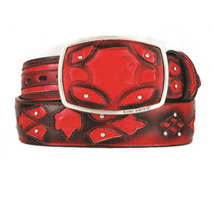 King Exotic Genuine Python Cut-Out Design Western Belt - Red King Exotic Genuine Python Cut-Out Design Western Belt - Red