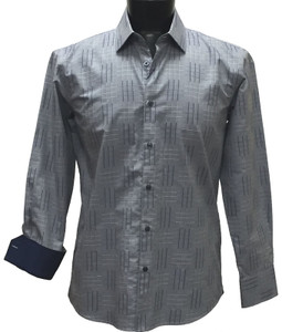 St. Cado Blue Grid Design with Contrasting Cuff Fashion Sport Shirt St. Cado Blue Grid Design with Contrasting Cuff Fashion Sport Shirt