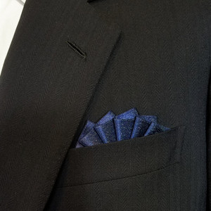French Ruffle Faux Pocket Square Pin - Navy Blue Shimmer