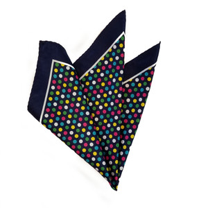 Silk Blend Pocket Square - Navy Blue Colorful Polka Dots Design 12.5 in Silk Blend Pocket Square - Navy Blue Colorful Polka Dots Design 12.5 in