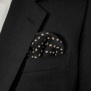 Black with Cream Squares 100% Silk Pre-Folded Pocket Square Insert Black with Cream Squares 100% Silk Pre-Folded Pocket Square Insert