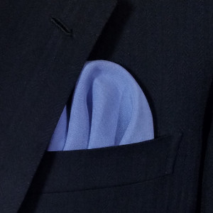 Men's Blue Silk & Linen Pre-Folded Pocket Square Insert - Fan Design Men's Blue Silk & Linen Pre-Folded Pocket Square Insert - Fan Design