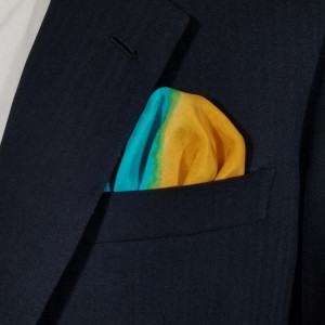 100% Silk Pre-Folded Pocket Square Insert - Teal and Gold 100% Silk Pre-Folded Pocket Square Insert - Teal and Gold