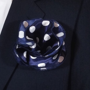 2-in-1 Pouf Round Pocket Square - Navy Polka Dot 2-in-1 Pouf Round Pocket Square - Navy Polka Dot