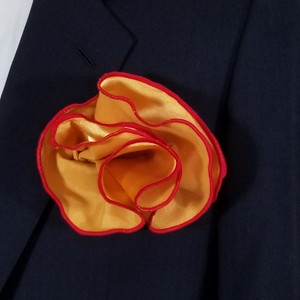 2-in-1 Pouf Round Pocket Square - Red Trim on Rich Gold 2-in-1 Pouf Round Pocket Square - Red Trim on Rich Gold