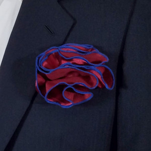 2-in-1 Pouf Round Pocket Square - Royal Trim on Garnet Red 2-in-1 Pouf Round Pocket Square - Royal Trim on Garnet Red