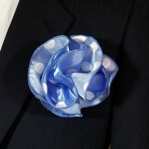 2-in-1 Pouf Round Pocket Square - Blue with White Polka Dots 2-in-1 Pouf Round Pocket Square - Blue with White Polka Dots