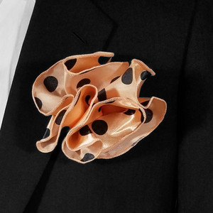 2-in-1 Pouf Round Pocket Square - Peach with Black Polka Dots 2-in-1 Pouf Round Pocket Square - Peach with Black Polka Dots