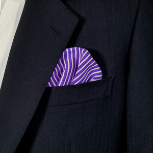Purple and White Stripe 100% Silk Pre-Folded Pocket Square Insert Purple and White Stripe 100% Silk Pre-Folded Pocket Square Insert