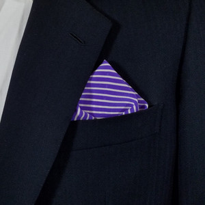 Purple and White Stripe 100% Silk Pre-Folded Point Pocket Square Insert Purple and White Stripe 100% Silk Pre-Folded Point Pocket Square Insert