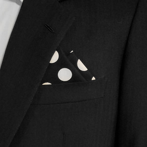 Large White Dots on Black 100% Cotton Pre-Folded Pocket Square Handkerchief Insert - 2 Point Large White Dots on Black 100% Cotton Pre-Folded Pocket Square Handkerchief Insert - 2 Point
