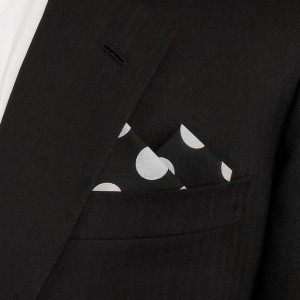 Large White Dots on Black 100% Cotton Pre-Folded Pocket Square Handkerchief Insert - 2 Point