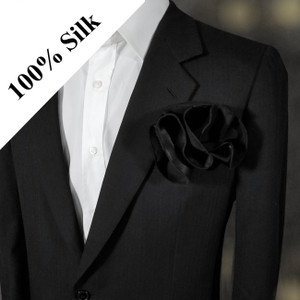 Black 100% Silk Pouf Round Pocket Square Black 100% Silk Pouf Round Pocket Square