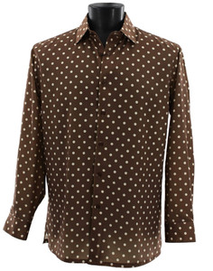 Bassiri White Polka Dot on Brown Long Sleeve Camp Shirt Bassiri White Polka Dot on Brown Long Sleeve Camp Shirt