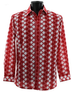 Bassiri Red Abstract Diamonds Long Sleeve Camp Shirt  Bassiri Red Abstract Diamonds Long Sleeve Camp Shirt