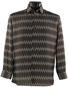 Bassiri Brown & Cream Abstract Line Design Long Sleeve Camp Shirt Bassiri Brown & Cream Abstract Line Design Long Sleeve Camp Shirt