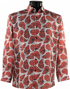 Bassiri Long Sleeve Camp Shirt - Red Fancy Paisley Design Bassiri Long Sleeve Camp Shirt - Red Fancy Paisley Design