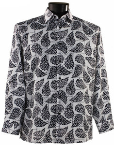 Bassiri Long Sleeve Camp Shirt - Black & Grey Fancy Paisley Design Bassiri Long Sleeve Camp Shirt - Black & Grey Fancy Paisley Design