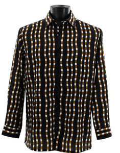 Bassiri Long Sleeve Camp Shirt - Brown & Black Block and Line Design Bassiri Long Sleeve Camp Shirt - Brown & Black Block and Line Design