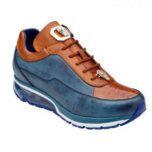 Belvedere Genuine Ostrich and Soft Italian Calf Sneakers -Blue & Tan Belvedere Genuine Ostrich and Soft Italian Calf Sneakers -Blue & Tan