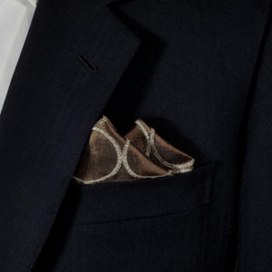 100% Silk Bronze Stitch Circles Pre-Folded Pocket Square Insert 100% Silk Bronze Stitch Circles Pre-Folded Pocket Square Insert