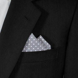 Small White Dots on Grey 100% Cotton Pre-Folded Pocket Square Handkerchief Insert - 2 Point Small White Dots on Grey 100% Cotton Pre-Folded Pocket Square Handkerchief Insert - 2 Point