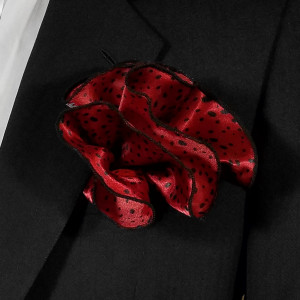2-in-1 Pouf Pocket Square - Black Specks on Dark Red 2-in-1 Pouf Pocket Square - Black Specks on Dark Red