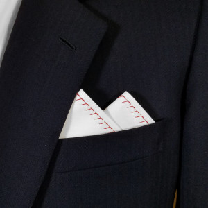 100% Cotton Pre-Folded Pocket Square Handkerchief Insert - Red Stitch on White 100% Cotton Pre-Folded Pocket Square Handkerchief Insert - Red Stitch on White