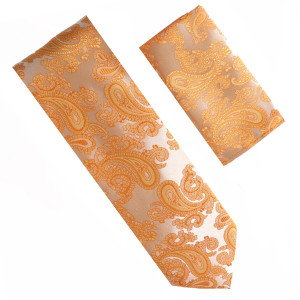 Antonia 100% Silk Tie w/Pocket Square - Peach & Orange Paisley Antonia 100% Silk Tie w/Pocket Square - Peach & Orange Paisley
