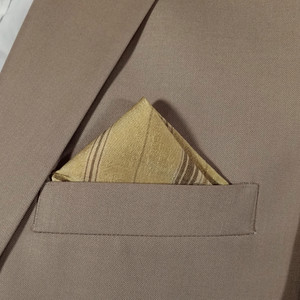 100% Silk Gold & Brown Stripe Point Design Pre-Folded Pocket Square Insert 100% Silk Gold & Brown Stripe Point Design Pre-Folded Pocket Square Insert