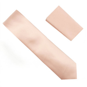 Antonia 100% Satin Silk X-Long Necktie with Pocket Square - Light Peach Antonia 100% Satin Silk X-Long Necktie with Pocket Square - Light Peach