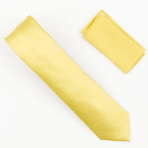 Antonia 100% Silk X-Long Necktie with Pocket Square - Yellow Antonia 100% Silk X-Long Necktie with Pocket Square - Yellow