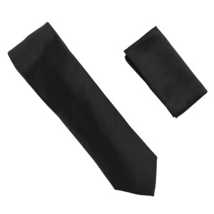 100% Silk Diagonal Weave Necktie with Pocket Square - Black 100% Silk Diagonal Weave Necktie with Pocket Square - Black