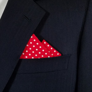 Small White Dots on Red 100% Cotton Pre-Folded Pocket Square Handkerchief Insert - 2 Point Small White Dots on Red 100% Cotton Pre-Folded Pocket Square Handkerchief Insert - 2 Point