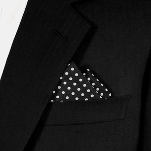 Small White Dots on Black 100% Cotton Pre-Folded Pocket Square Handkerchief Insert - 2 Point Small White Dots on Black 100% Cotton Pre-Folded Pocket Square Handkerchief Insert - 2 Point