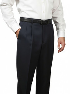 Barocci Pleated Super 150's Wool Italian Dress Slacks- Midnight Navy