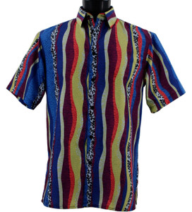 Bassiri Short Sleeve Camp Shirt - Blue Fancy Streamer Design  Bassiri Short Sleeve Camp Shirt - Blue Fancy Streamer Design