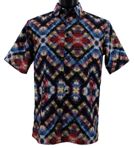 Bassiri Short Sleeve Camp Shirt - Black with Red Diamond Abstract Bassiri Short Sleeve Camp Shirt - Black with Red Diamond Abstract