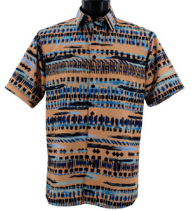 Bassiri Short Sleeve Camp Shirt - Peach with Blue Paint Marks Bassiri Short Sleeve Camp Shirt - Peach with Blue Paint Marks
