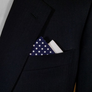 Two-Tone White Dots on Navy 100% Cotton Pre-Folded Pocket Square Insert Two-Tone White Dots on Navy 100% Cotton Pre-Folded Pocket Square Insert