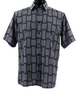 Bassiri Short Sleeve Camp Shirt -  White and Black Rectangle Design Bassiri Short Sleeve Camp Shirt -  White and Black Rectangle Design