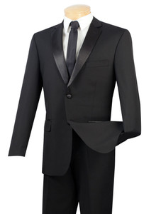 Clearance: Vinci Classic Black 2-Button Tuxedo - Flat Front Slacks Clearance: Vinci Classic Black 2-Button Tuxedo - Flat Front Slacks