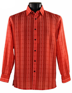 Bassiri Long Sleeve Camp Shirt - Cherry Red with Small Squares Bassiri Long Sleeve Camp Shirt - Cherry Red with Small Squares