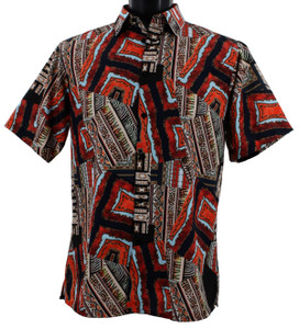 Bassiri Short Sleeve Camp Shirt - Red Tone Abstract Animal Skin Print Bassiri Short Sleeve Camp Shirt - Red Tone Abstract Animal Skin Print