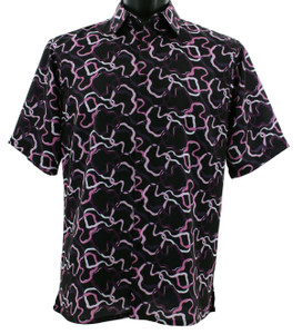 Bassiri Short Sleeve Camp Shirt - Purple & Pink Squiggle Design Bassiri Short Sleeve Camp Shirt - Purple & Pink Squiggle Design