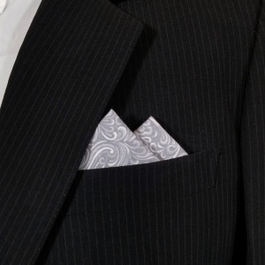 100% Cotton Pre-Folded Pocket Square Handkerchief Insert - Grey & White Scroll 100% Cotton Pre-Folded Pocket Square Handkerchief Insert - Grey & White Scroll
