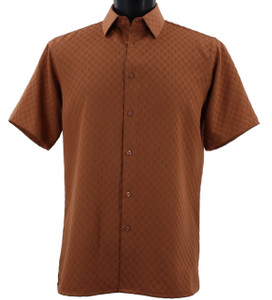 Bassiri Square Block Weave Short Sleeve Camp Shirt - Copper Tone Bassiri Square Block Weave Short Sleeve Camp Shirt - Copper Tone