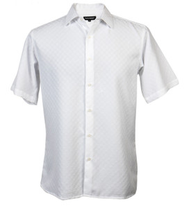 Bassiri Square Block Weave Short Sleeve Camp Shirt - White Bassiri Square Block Weave Short Sleeve Camp Shirt - White