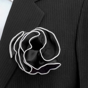 Black Satin 2-in-1 Pouf Round Pocket Square with White Trim Black Satin 2-in-1 Pouf Round Pocket Square with White Trim